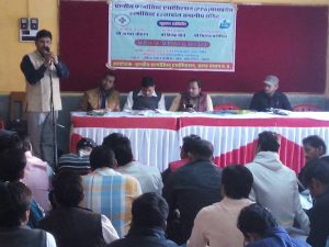 सागर जिले में सभा को सम्बोधित करते प्रांतीय फार्मासिस्ट एसोसिएशन के प्रदेशाध्यक्ष अम्बर चौहान 